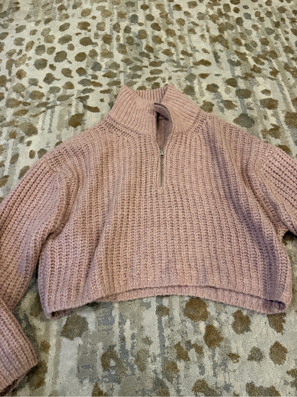 Garage Dusty Pink Chunky Quarter-Zip Turtleneck Sweater